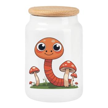 Famille de champignons Kawaii dans l’herbe - Boîte à biscuits avec couvercle en bois - blanc - Devant
