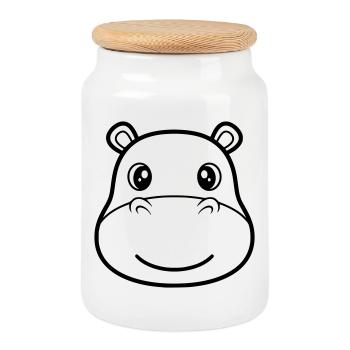 Hippopotamus Face Head Mask Outline - Cookie Jar with Wooden Lid - white - Front