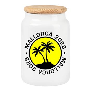 Mallorca 2026 - Keksdose mit Holzdeckel - Weiß - Vorne