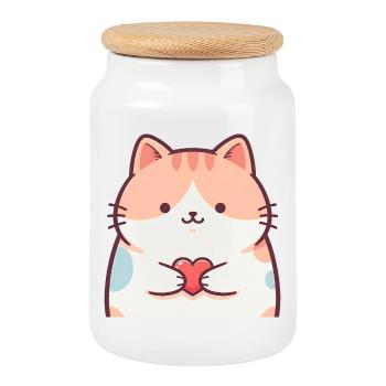 Chat animé au cœur de chaton câlin - Boîte à biscuits avec couvercle en bois - blanc - Devant