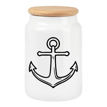 Anker Symbol Outline - Keksdose mit Holzdeckel - Weiß - Vorne