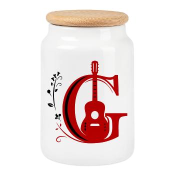 Initiale c mit  Gitarre  - Keksdose mit Holzdeckel - Weiß - Vorne