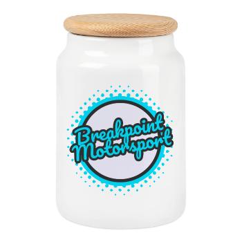Breakpoint Motorsport - Keksdose mit Holzdeckel - Weiß - Vorne