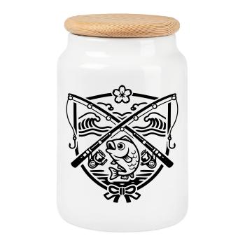 Angler crest japanese - Cookie Jar with Wooden Lid - white - Front