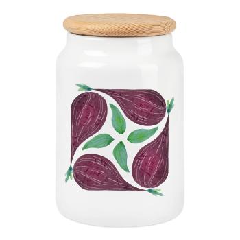 Red Onion Pattern - Cookie Jar with Wooden Lid - white - Front
