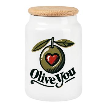Olive You Heart Retro Emblem - Cookie Jar with Wooden Lid - white - Front