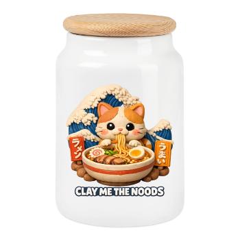 Kawaii Cat Ramen Noodles Anime Cat - Cookie Jar with Wooden Lid - white - Front