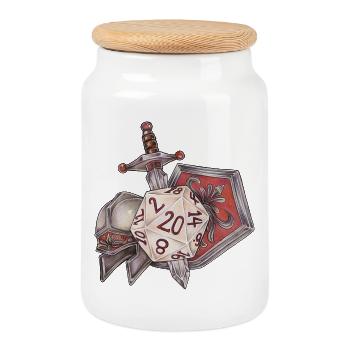 Rollenspiel Tabletop D20 Würfel Geschenk Kämpfer - Keksdose mit Holzdeckel - Weiß - Vorne
