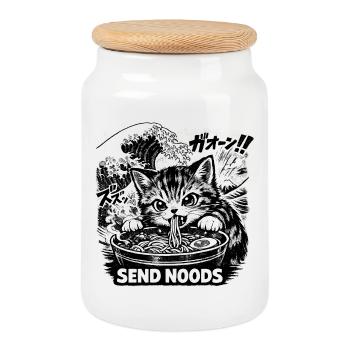 Katze isst Ramen Nudeln Poster - Keksdose mit Holzdeckel - Weiß - Vorne