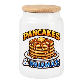 Pancakes and pajamas love breakfast pancakes - Cookie Jar with Wooden Lid - white - Front