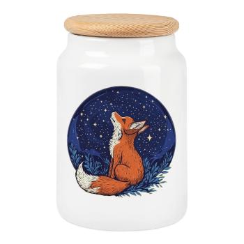Fuchs und Sterne - Keksdose mit Holzdeckel - Weiß - Vorne