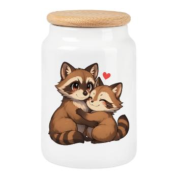 Cuddling Red Panda Hug - Cookie Jar with Wooden Lid - white - Front