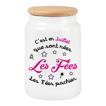 Anniversaire juillet  - Les Fées pas chier ! - Boîte à biscuits avec couvercle en bois - blanc - Devant