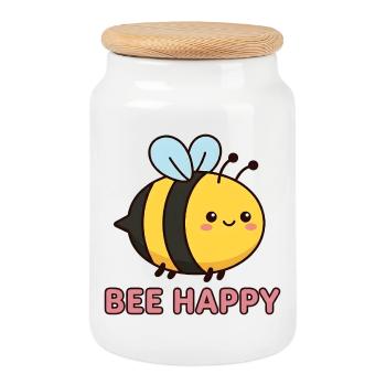 Heureuse d’abeilles | Jeu de mots mignon avec Kawaii Honey Bee - Boîte à biscuits avec couvercle en bois - blanc - Devant
