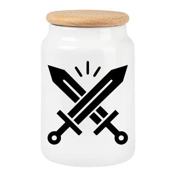 Crossed Swords Crest - Cookie Jar with Wooden Lid - white - Front