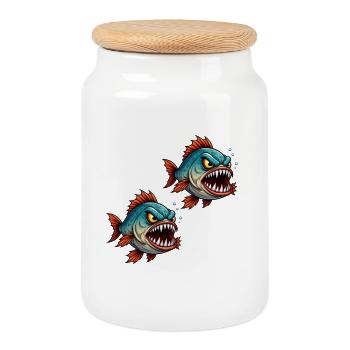 Chasseur en haute mer Piranha - Boîte à biscuits avec couvercle en bois - blanc - Devant