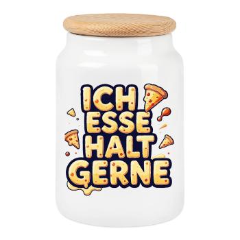 Ich esse halt gerne Pizza - Keksdose mit Holzdeckel - Weiß - Vorne