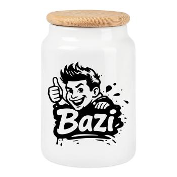 Bazi - Cookie Jar with Wooden Lid - white - Front