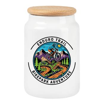 Mountain Path Cyclist Badge - Cookie Jar with Wooden Lid - white - Front