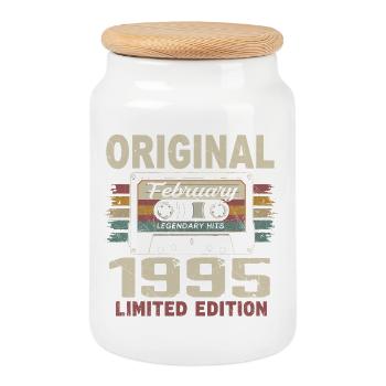 Februar 1995, Februar 1995 Geburtstagsgeschenk - Keksdose mit Holzdeckel - Weiß - Vorne