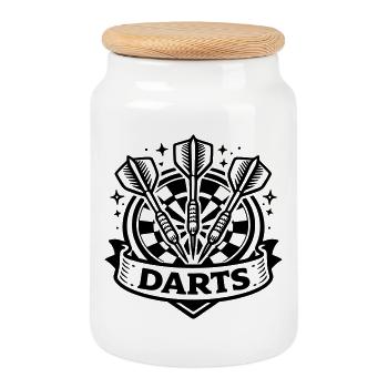 Darts Sports Dartboard - Cookie Jar with Wooden Lid - white - Front