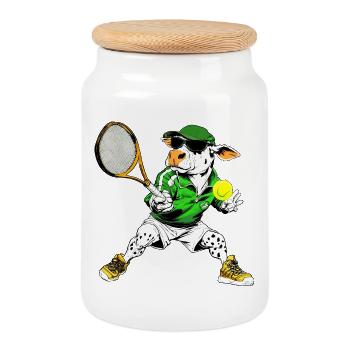 Kühe Tennis / Tennisspieler Kuh - Keksdose mit Holzdeckel - Weiß - Vorne