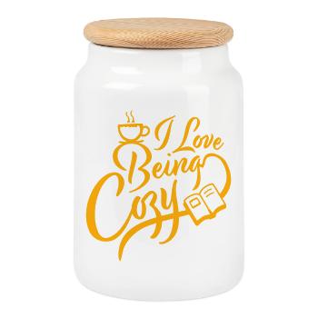 I Love Being Cozy Gemütlichkeit Zuhause Entspannt - Cookie Jar with Wooden Lid - white - Front
