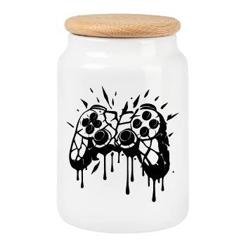 Broken controller - Cookie Jar with Wooden Lid - white - Front