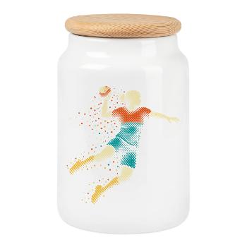 Les filles de handball - Boîte à biscuits avec couvercle en bois - blanc - Devant