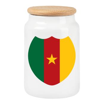 Cameroon Proud Flag - Cookie Jar with Wooden Lid - white - Front