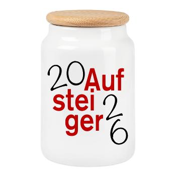 Aufsteiger 2026 Aufstieg - Keksdose mit Holzdeckel - Weiß - Vorne