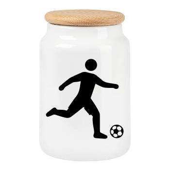 Footballer Silhouette - Cookie Jar with Wooden Lid - white - Front