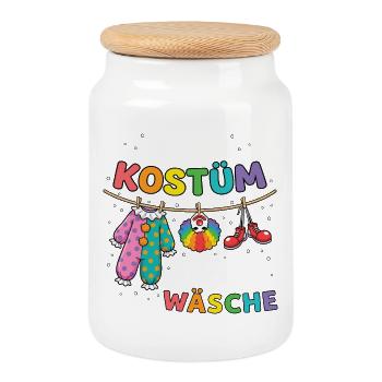 My costume is in the laundry - Clown Carnival - Cookie Jar with Wooden Lid - white - Front