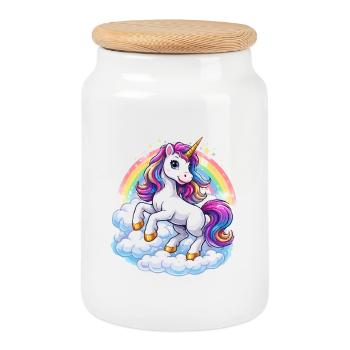 Regenbogen-Einhorn über Wolken - Keksdose mit Holzdeckel - Weiß - Vorne