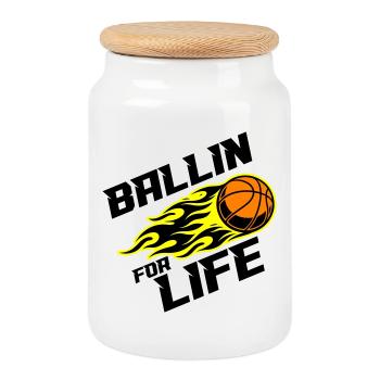 Basketball Ballin Saying - Cookie Jar with Wooden Lid - white - Front