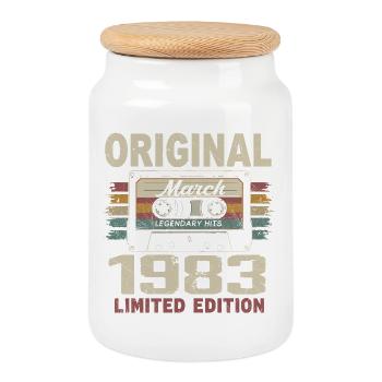 März 1983 Vintage März 1983 - Keksdose mit Holzdeckel - Weiß - Vorne