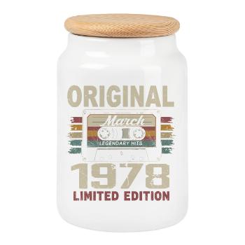 Mars 1978 Vintage mars 1978 - Boîte à biscuits avec couvercle en bois - blanc - Devant