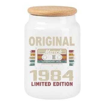 Mars 1984 Vintage mars 1984 - Boîte à biscuits avec couvercle en bois - blanc - Devant