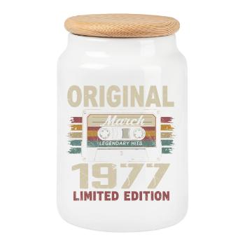 Mars 1977 Vintage mars 1977 - Boîte à biscuits avec couvercle en bois - blanc - Devant