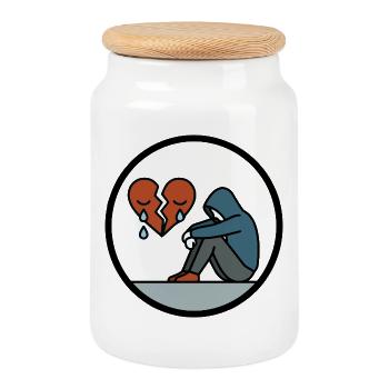 Broken Heart and Loneliness Heartbreak Motif - Cookie Jar with Wooden Lid - white - Front