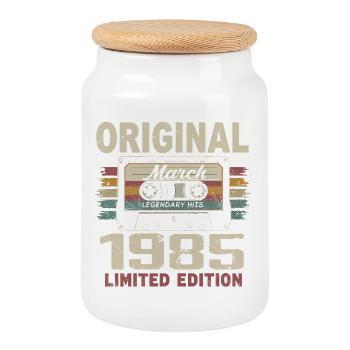 March 1985 Vintage March 1985 - Cookie Jar with Wooden Lid - white - Front