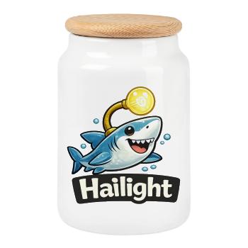 Hai Light / Highlight lustiges Wortwitz Shirt - Keksdose mit Holzdeckel - Weiß - Vorne