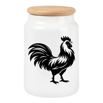 Silhouette du coq - Boîte à biscuits avec couvercle en bois - blanc - Devant