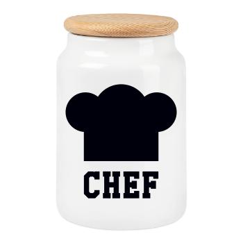 Chef Toque - Kitchen - Cook - Cookie Jar with Wooden Lid - white - Front