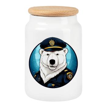 Eisbären Polizistin / Polizei Eisbär - Keksdose mit Holzdeckel - Weiß - Vorne