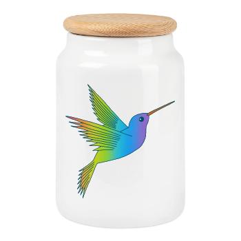 Oiseau arc-en-ciel - Boîte à biscuits avec couvercle en bois - blanc - Devant