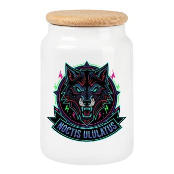 Neonwolf Noctis Ululatus - Keksdose mit Holzdeckel - Weiß - Vorne