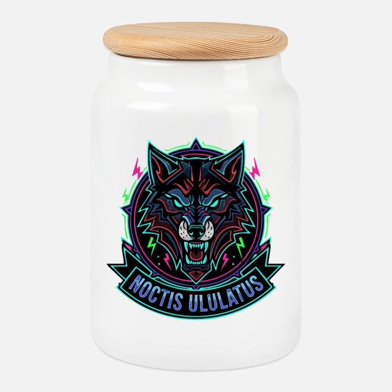 Neonwolf Noctis Ululatus - Keksdose mit Holzdeckel - Weiß