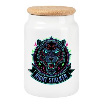 Leoparden-Neon-Nacht - Keksdose mit Holzdeckel - Weiß - Vorne