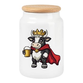 Cow King Beer - Cookie Jar with Wooden Lid - white - Front